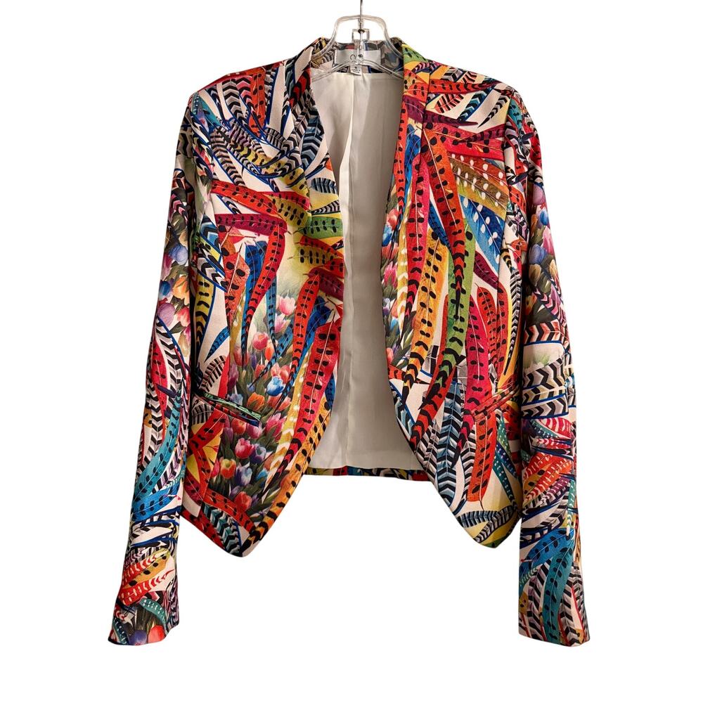 Ovi Tropical Print Jacket Size S Colorful Boho Resort Statement Blazer Boho Chic